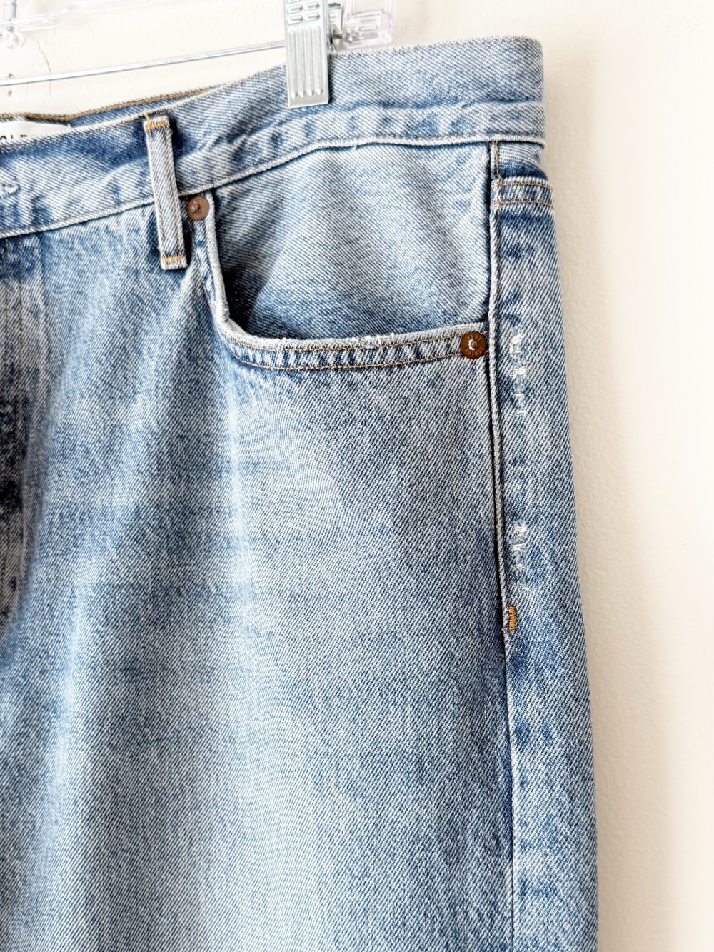 AGOLDE 90s Pinch High Rise Button Fly Distressed Jeans Endless Wash Size 34 - Picture 7 of 14